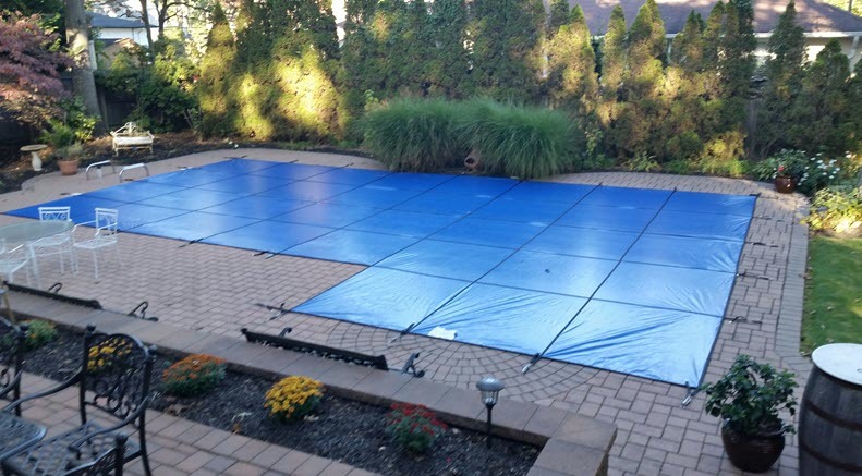 GLI Value X 16' x 36' 6R/2R Rect Solid Safety Cover w/4x8 CES & Kl Scrn Drain, Bl